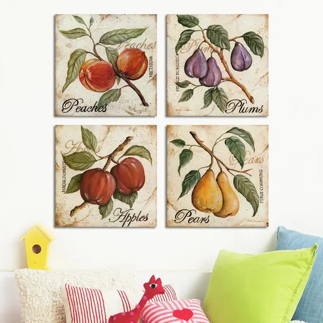 4pcs Fruits Wall Painting Cuadros Home Decor Impressionist Peaches 4pcs Fruits Wall Painting Cuadros Home Decor Impressionist Peaches Plums Les Pears Canvas Paintings Diningroom Art