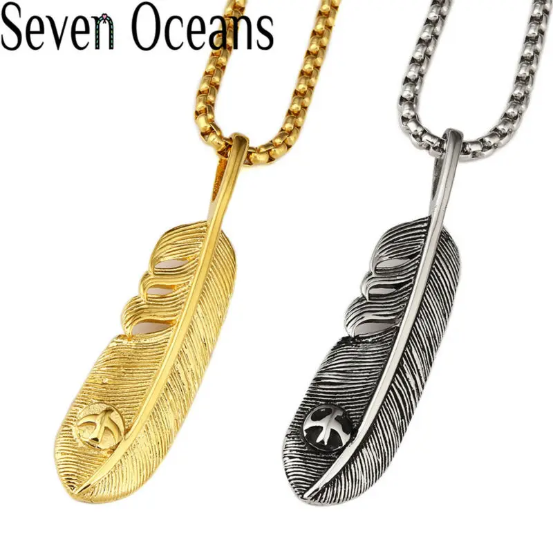  Titanium Steel Jewelry Eagle Feathers Unique Necklace Wings Charm Jewelry Goro Engraved Vintage Jewellery Piece Chain Pendant (1)