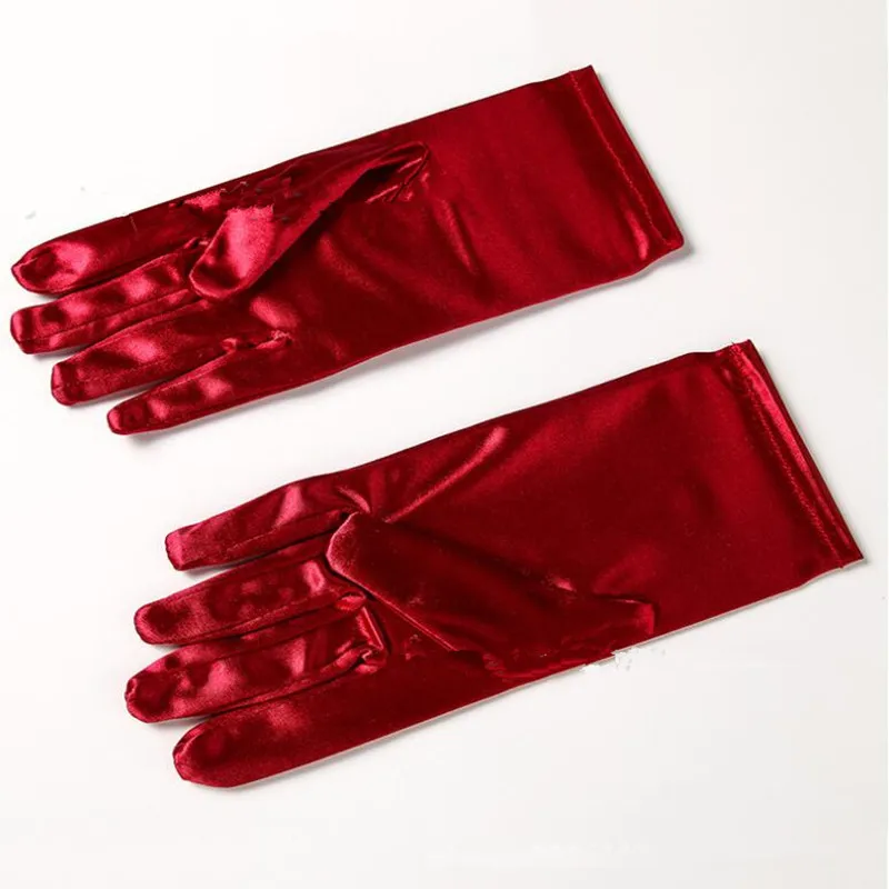 Красочные атласные Короткие перчатки для женщин, женские свадебные перчатки, Свадебные Вечерние перчатки для танцевального шоу на Хэллоуин, Рождество, Navidad - Цвет: Бургундия