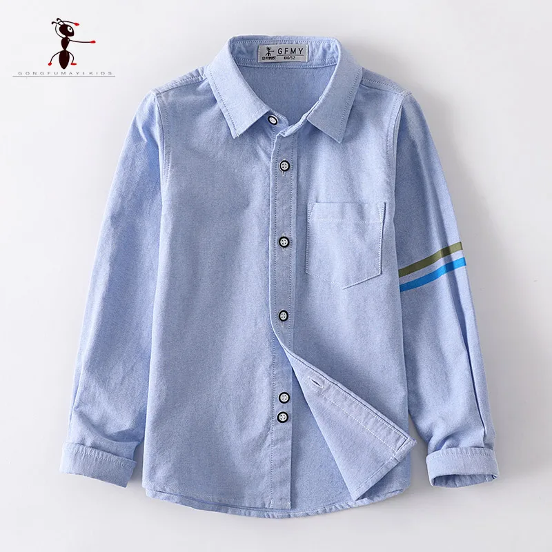 Г. Весенние рубашки из хлопка с вышитыми буквами для мальчиков сине-Белая школьная рубашка школьная форма, От 3 до 12 лет рубашки для крупных детей, 3353 - Цвет: blue