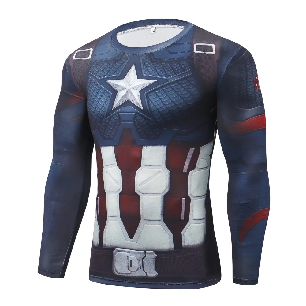 Капитан Америка 3D печатных футболки для мужчин Мстители 4 Endgame компрессионная рубашка косплей костюм с длинным рукавом Топы для мужчин Ткань