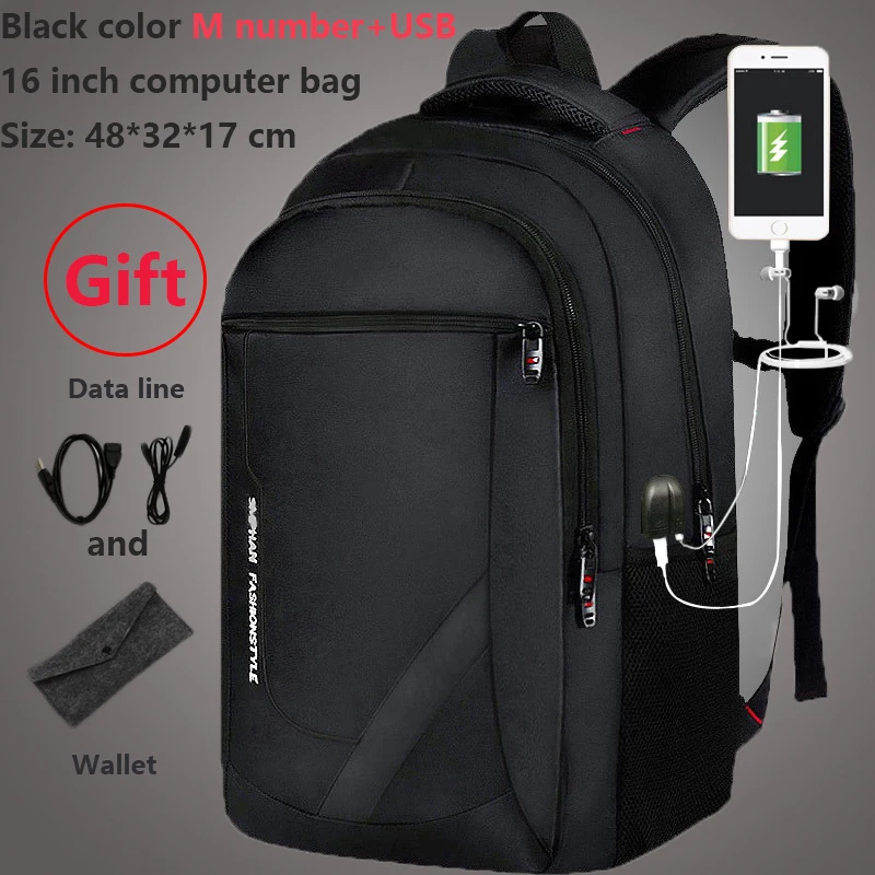 Black M usb Рюкзак для мужчин, рюкзак для студентов колледжа, большая вместительность, дорожная USB сумка для компьютера, модная трендовая мужская женская сумка - Цвет: Black M usb