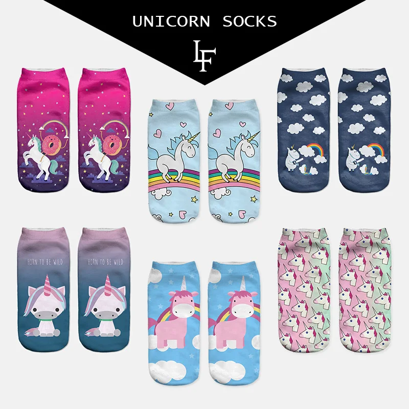 

2017 Harajuku 3D Print Unicorn Socks Women Kawaii Ankle Licorne Chaussette Femme Calcetines Mujer Cute Emoji Art Socks ws66