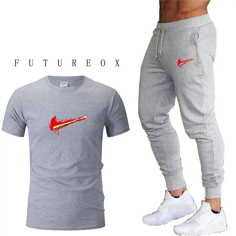 

New Men's Running Sets Quick-drying Breathable T-short+Loose Stretch Sweatpants Summer Jogging Fitness training Sports Suits