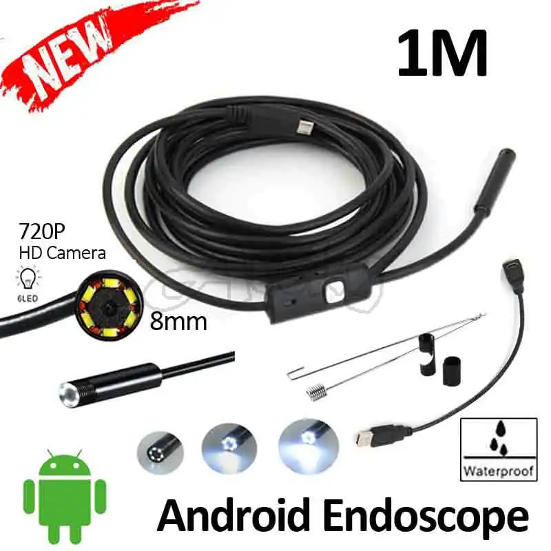HD720P 1M Android Endoscope USB Camera 8mm Flexible Snake Tube