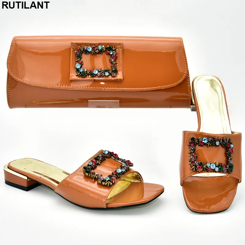 

New Italian Shoe and Bag Set for Party In Women Nigerian Women Wedding Shoes and Bag Set with Rhinestone Slip on Shoes for Women