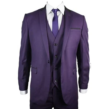 

Purple Formal Men Suits Three Piece Jacket Pants Vest Custom Made One Button Wedding Groom Tuxedos 2018 Best Men Suit