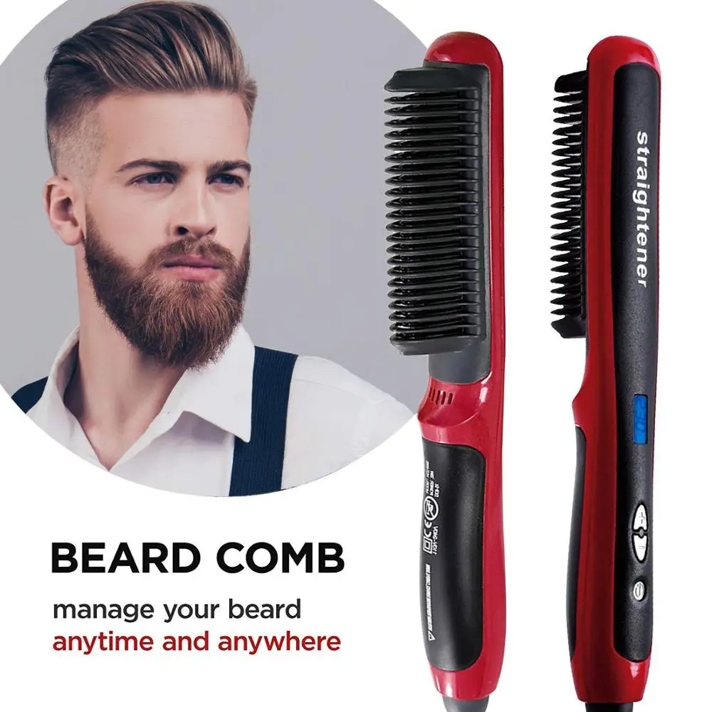 Best Beard Straightener Portable Hair Straight Electric Brush Instant Styling Hot Comb men Curling and S