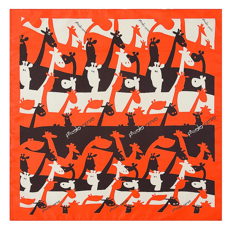 

[POBING] 100% Twill Silk Scarf For Women Spring And Autumn Letter Animal Printed Scarves And Shawls Pashmina Lady Foulard 60cm