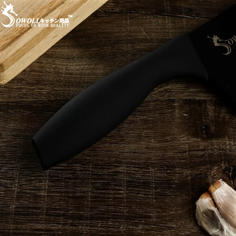 SOWOLL брендовые черные лезвие Кухня Ножи черной ручкой 7 дюймов разделочные Ножи хорошая прочность Пособия по кулинарии Нержавеющая сталь Ножи для продажи