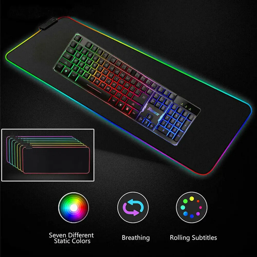 Игровой коврик для мыши RGB, Красочный светодиодный коврик для Геймерской Мыши, коврик для компьютерной мыши, коврик для клавиатуры, Настольный коврик для ПК, ноутбука, 350*250 мм