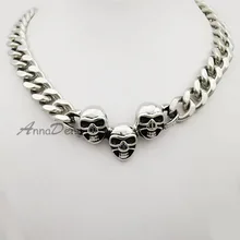 Moda punk cubana tono plata 51 cm cráneo gargantilla collar para los hombres joyería de cadena de acero inoxidable enlace AN455