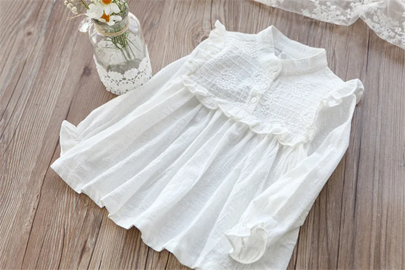 Белые блузки для девочек из хлопка; однотонные рубашки для девочек; Детские рубашки с длинными рукавами; одежда для малышей; весенне-осенняя одежда для детей