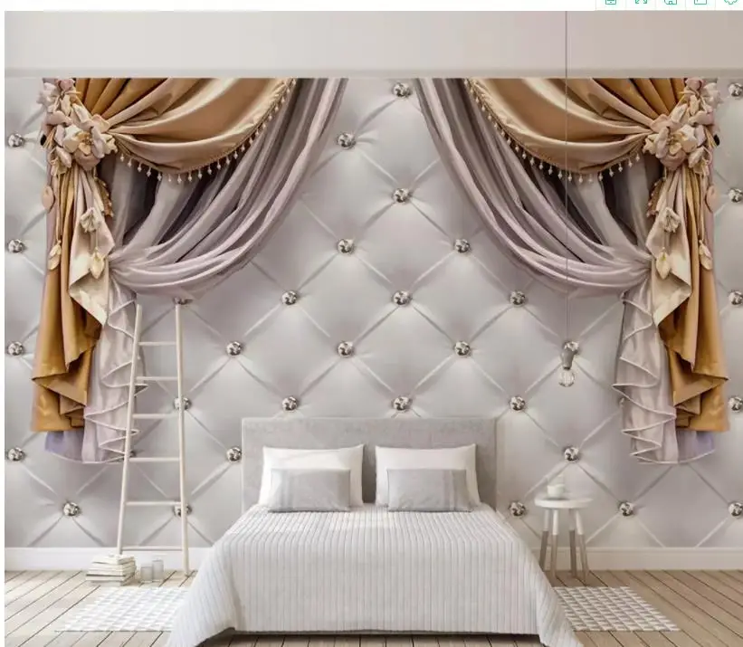3d stereo European curtain soft pack TV background wall | Обустройство дома