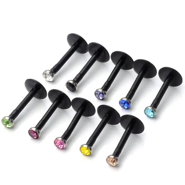 10pc PTFE Bioplast Piercings Crystal Lip Morne Tragus Labret Ring Ear