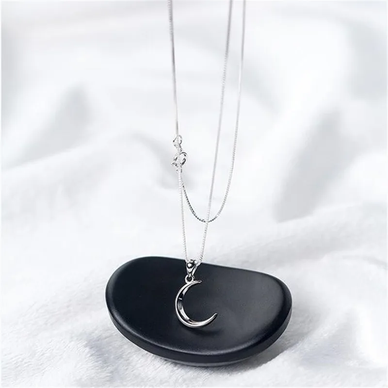 

New Simple Women Sweet Moon 925 Sterling Silver Fashion Jewelry Temperament Crescent Clavicle Chain Pendant Necklaces N433