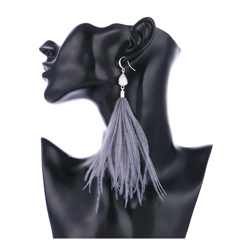 Badu пресноводные жемчужины неправильной формы длинные висячие серьги страусиное перо 4 цвета женские ювелирные изделия подарок праздник