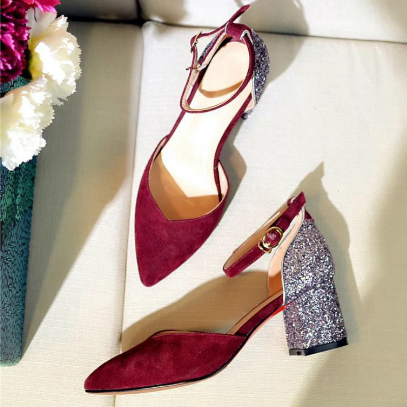 

2017 Fashion Superstar Mixed Colors High Heels Cow Suede Shallow Bling Metal Buckle Model Women Pumps Office Lady Brand Shoes 12