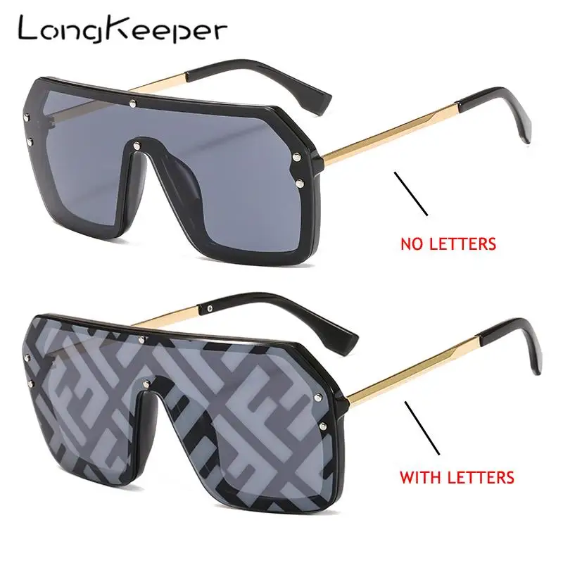 

Fashion Brand Designer One-piece Sunglasses Women Oversized Printing Letters Lens Sun Glasses Men Steampunk Hip Hop Gafas de sol