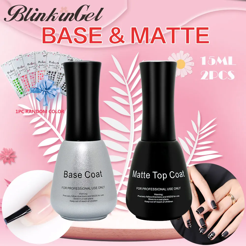 BlinkinGel 2 шт./компл. матовый лак для ногтей Top Coat ногтей минеральная Верхняя и нижняя гель Лаки Multi-Применение топ и базовый слой геля ногтей 15 мл