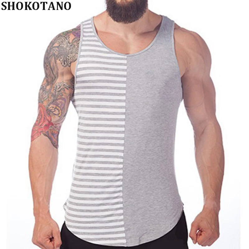 SHOKOTANO Man's Curved Hem Longline Tank Tops Men 2018 Summer Striped