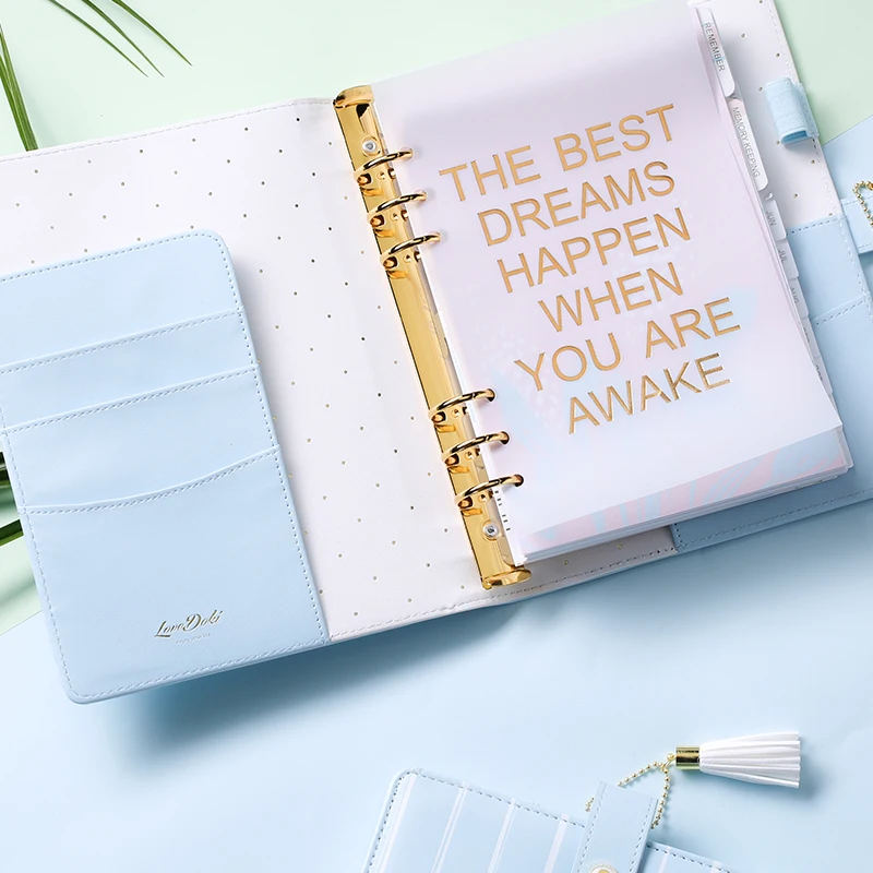 Cute leather 6 holes binder spiral notebooks,fine office school