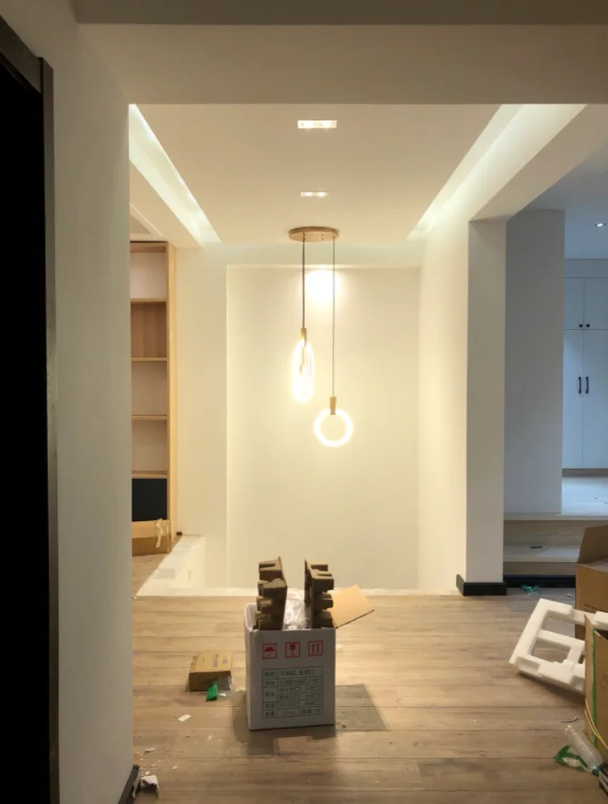 Lustres de Madeira Iluminação da Escada Moderno Nordic Sala Estar Suspenso Lâmpada Quarto Luminárias Anel Luzes Penduradas Led 4 Cheap Luzes de pendentes