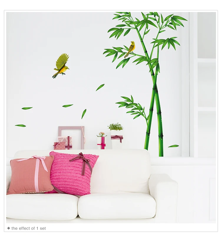 [SHIJUEHEZI] Зеленые Бамбуковые наклейки на стену на лесную тему DIY ПВХ растения Наклейки на стены для гостиной спальни шкаф украшение дома
