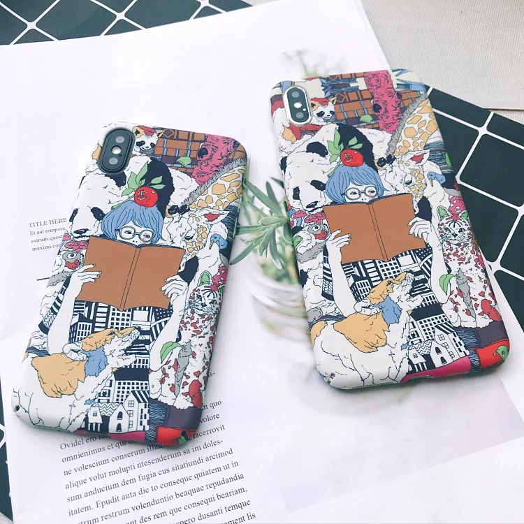 

Girl reading book animal panda soft IMD or hard phone case for iPhone 6S Plus case 6 Plus 7 Plus 7 8 X New iPhone XS XR XS MAX