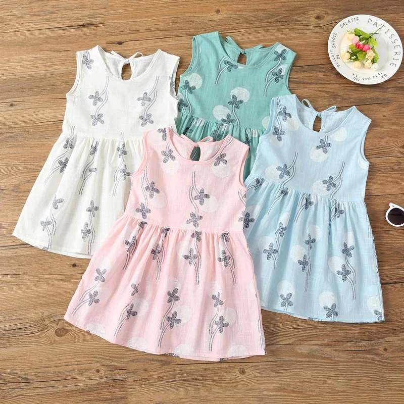 

Dress for Girl 2018 Summer Kids Clothing Cotton Cute Lace Up Floral Printed Sleeveless Princess Dress Vest Dresses Girls