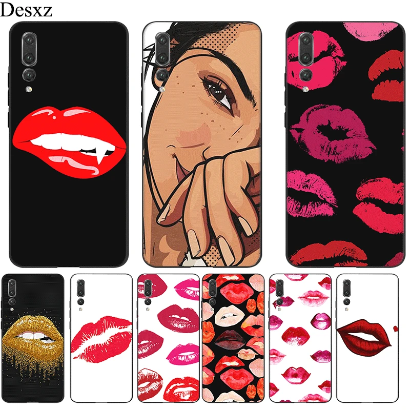 

Silicone Mobile Phone Case For Honor Note 10 9 7X 7C 8X 8C 7A 6A 8 Lite Cover Sexy Girl Red Lips Shell Bag