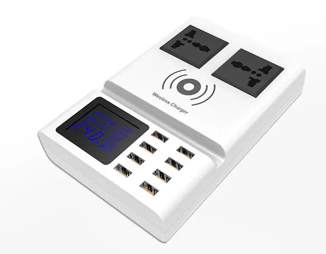 

Wireless Charger Qi Charging Pad 8 Ports USB Smart Charger Led Display EU US UK Plug Power Socket Strip Adapter Stand Holder