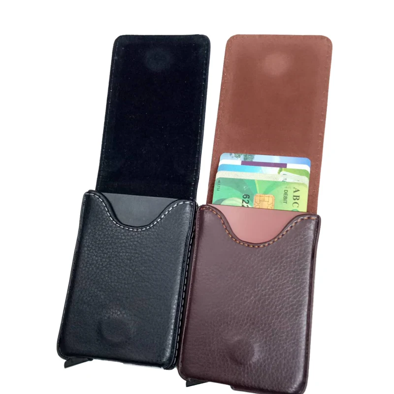 

Wholesale 2021 Antitheft Men Fashion Credit Card Holder Blocking Rfid Wallet New Pu Leather Card Holder Aluminum Metal Purse