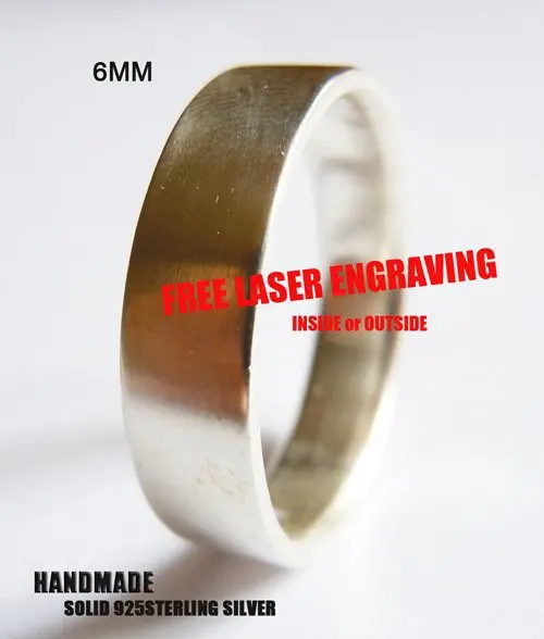 

Solid 925 Sterling Silver 6mm Plain Band Ring