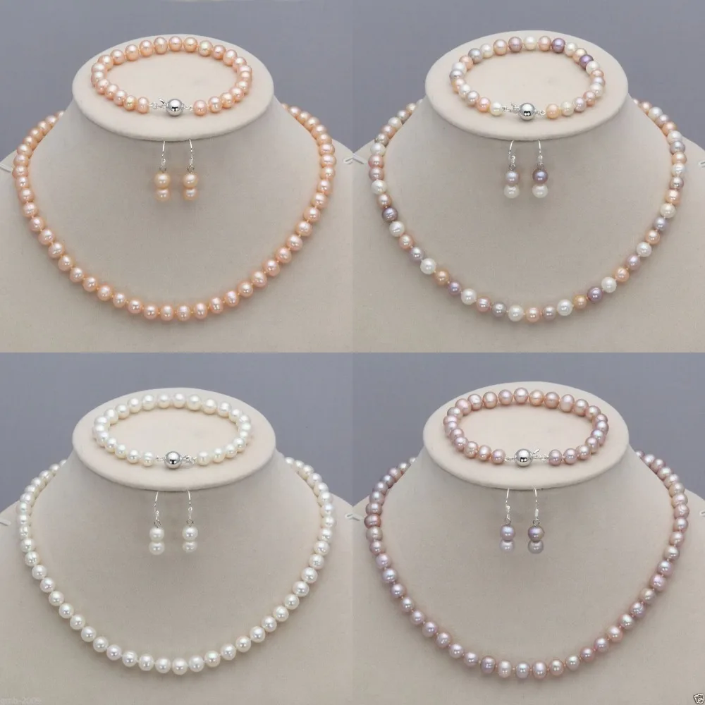 Handmade 7 8mm white pink purple color freshwater pearl necklace