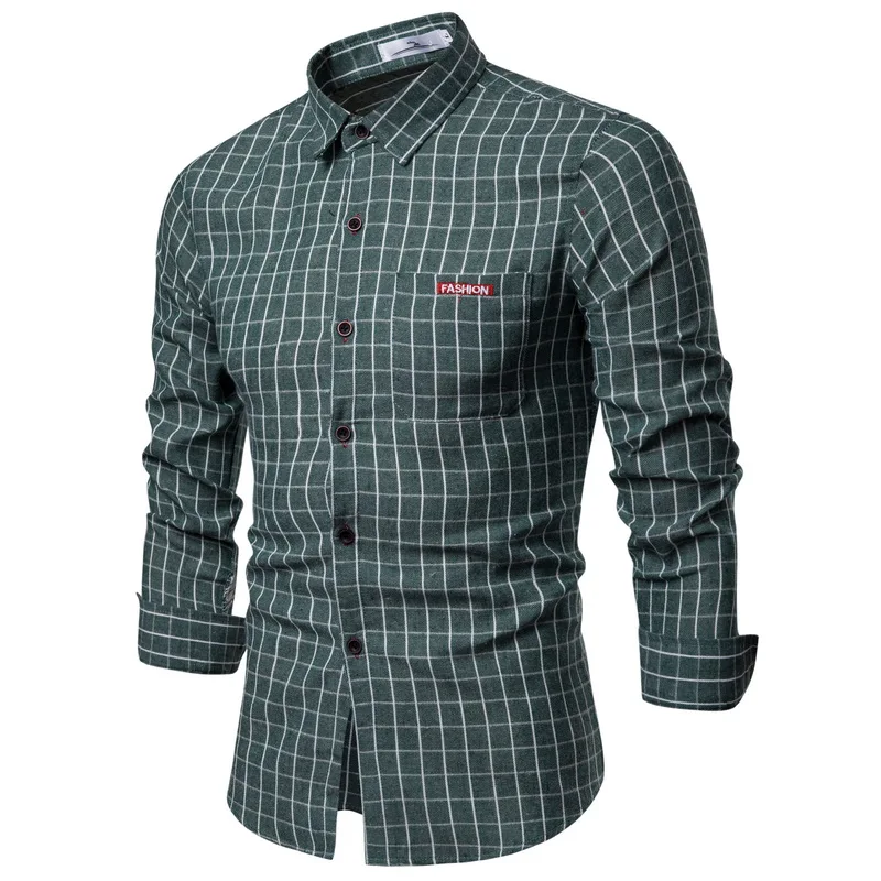 Drop Shipping Men Plaid Shirt Long Sleeve Flannel Shirts 2019 Fashion Casual Checkered Cotton Chemise Homme Man Clothes Black
