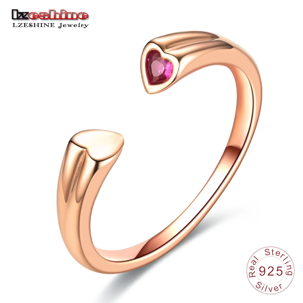 

LZESHINE Authentic 100% 925 Sterling Silver Ring Rose Gold Color Two Hearts Ring Original Wedding Jewelry PSRI0142-A