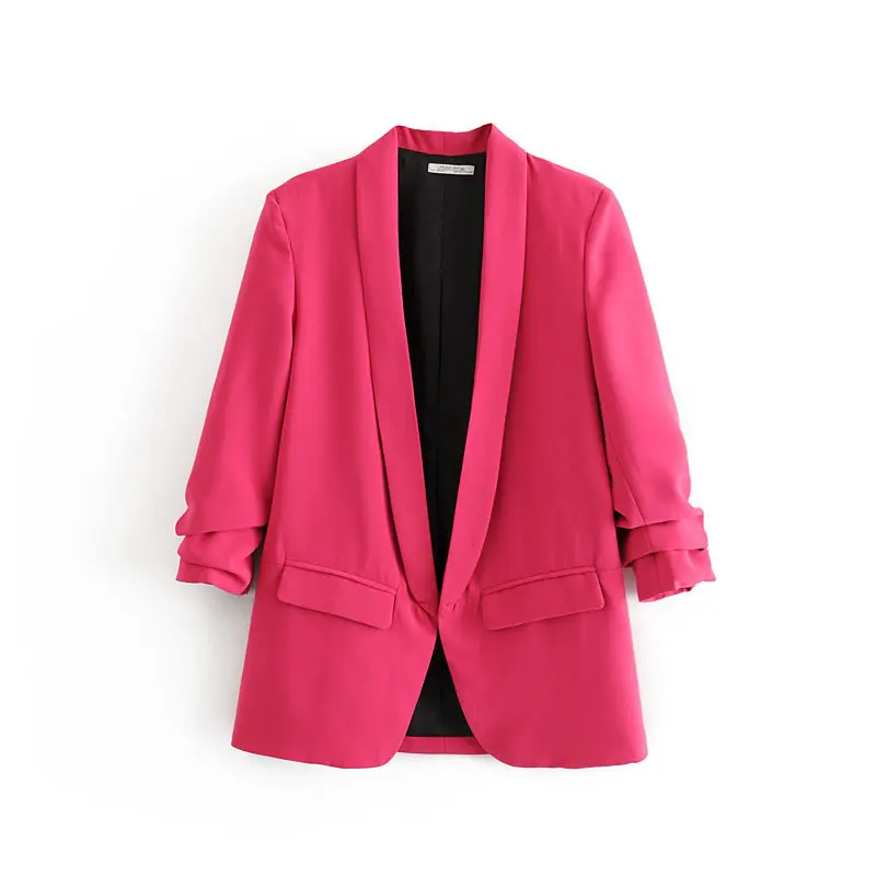 2019 Elegant Office Ladies Blazers Women Spring Solid None Button Slim Work Suit Jacket Female Yellow Rose Red Blazer Coat Tops