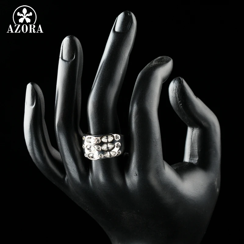 AZORA White Gold Color 3 Rows Marquise Stellux Australian Crystal Rings for Women TR0179
