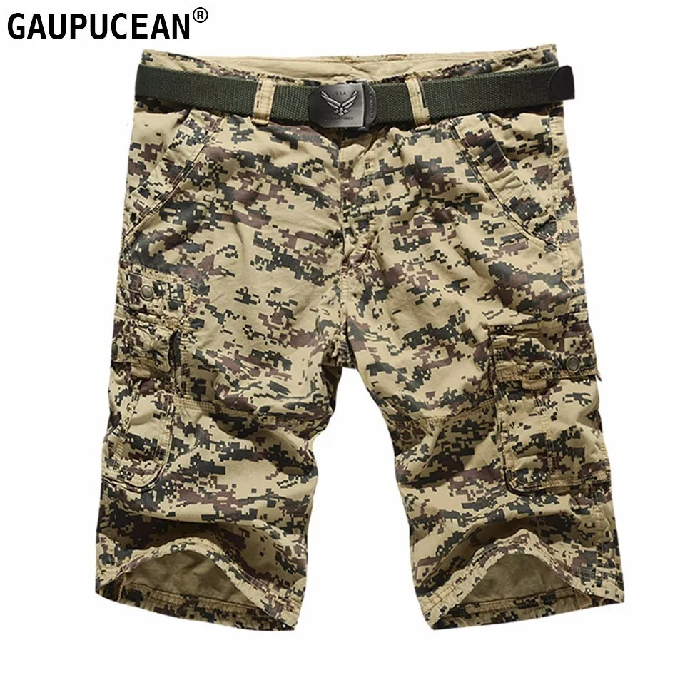 Мужские карго шорты хлопок камуфляж карманы военная армия свободные длиной до колена Мужские зеленый хаки синий повседневные мужские короткие брюки