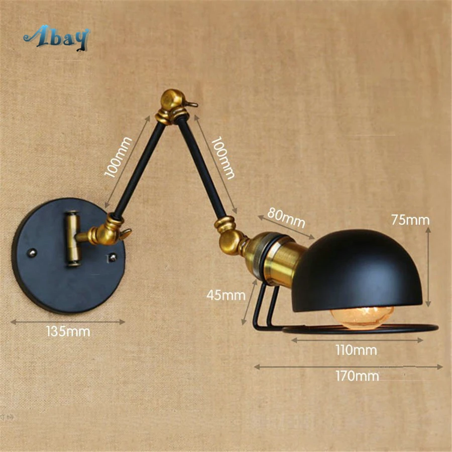 

American Vintage Iron Art Long Arm Wall Lamps Adjustable Lamp Arm Industrial Decoration for Living Room Study Bedside Led Light