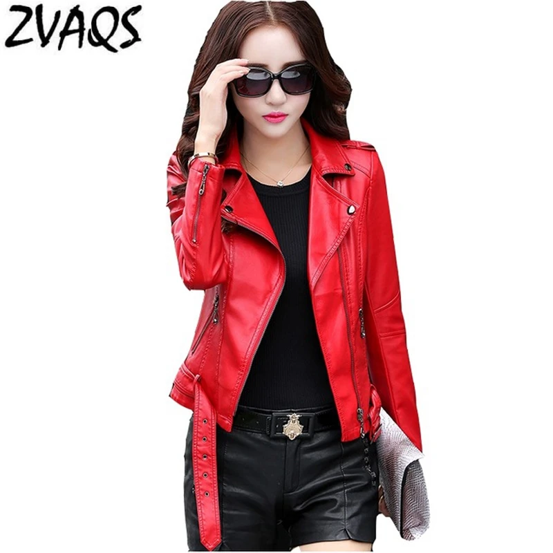 

Plus Size M-4XL New 2018 Spring Women Leather Jackets Sheepskin Pink Leather Jacket Short Design Motorcycle Jacket BL0579