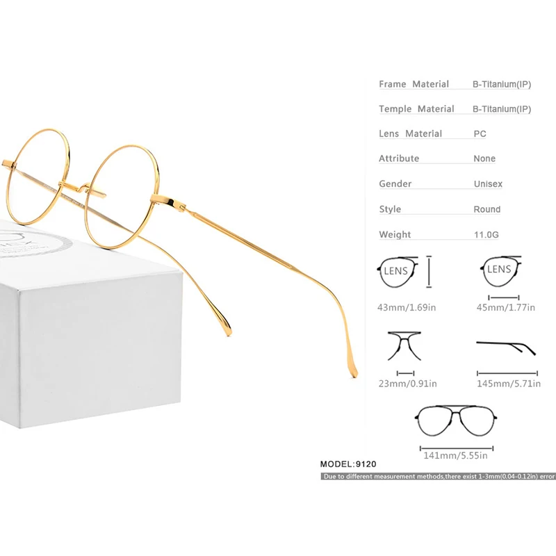 B титановая оправа для очков, мужские ультралегкие маленькие круглые очки для близорукости, оправы для очков по рецепту, женские винтажные очки 9120