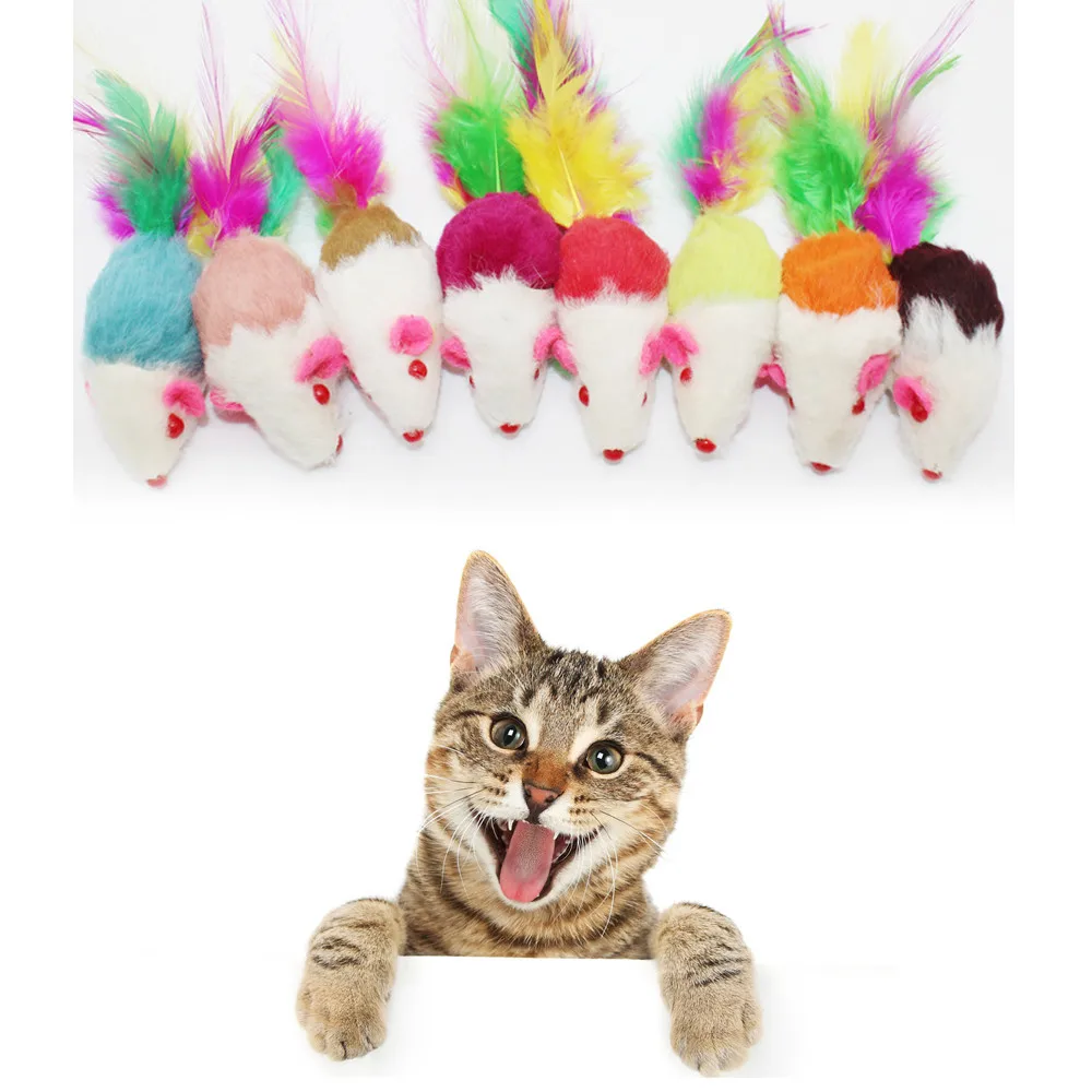 

3PCS Multicolor Furry Mouse Cat Kitten Real Fur Gravel Sounds Cute Toy Faux Mice Cat Scratching Toys Gatos Cats Pet Toys Games