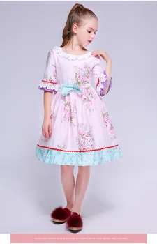 

Roimyal Wholesale 2019 Spring and Autumn new flower splice dress pure cotton V collar girl dress 2-11years free shipping