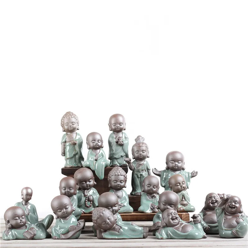 

Kiln Small Ceramic Buddha statue decor purple sand monk figurine tathagata India Yoga Mandala tea pet crafts ceramic ornaments