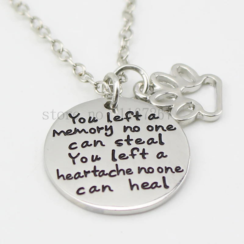 

2015 Pet Loss Necklace "You left a Memory no one can steal, " Necklace Dog cat Memorial jewelry Pet Paw Print Necklace