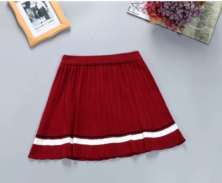 Новая весенне-осенняя Женская юбка-свитер полосатая плиссированная юбка Студенческая эластичная трикотажная юбка с высокой талией трапециевидная короткая юбка AB1245 - Цвет: wine red