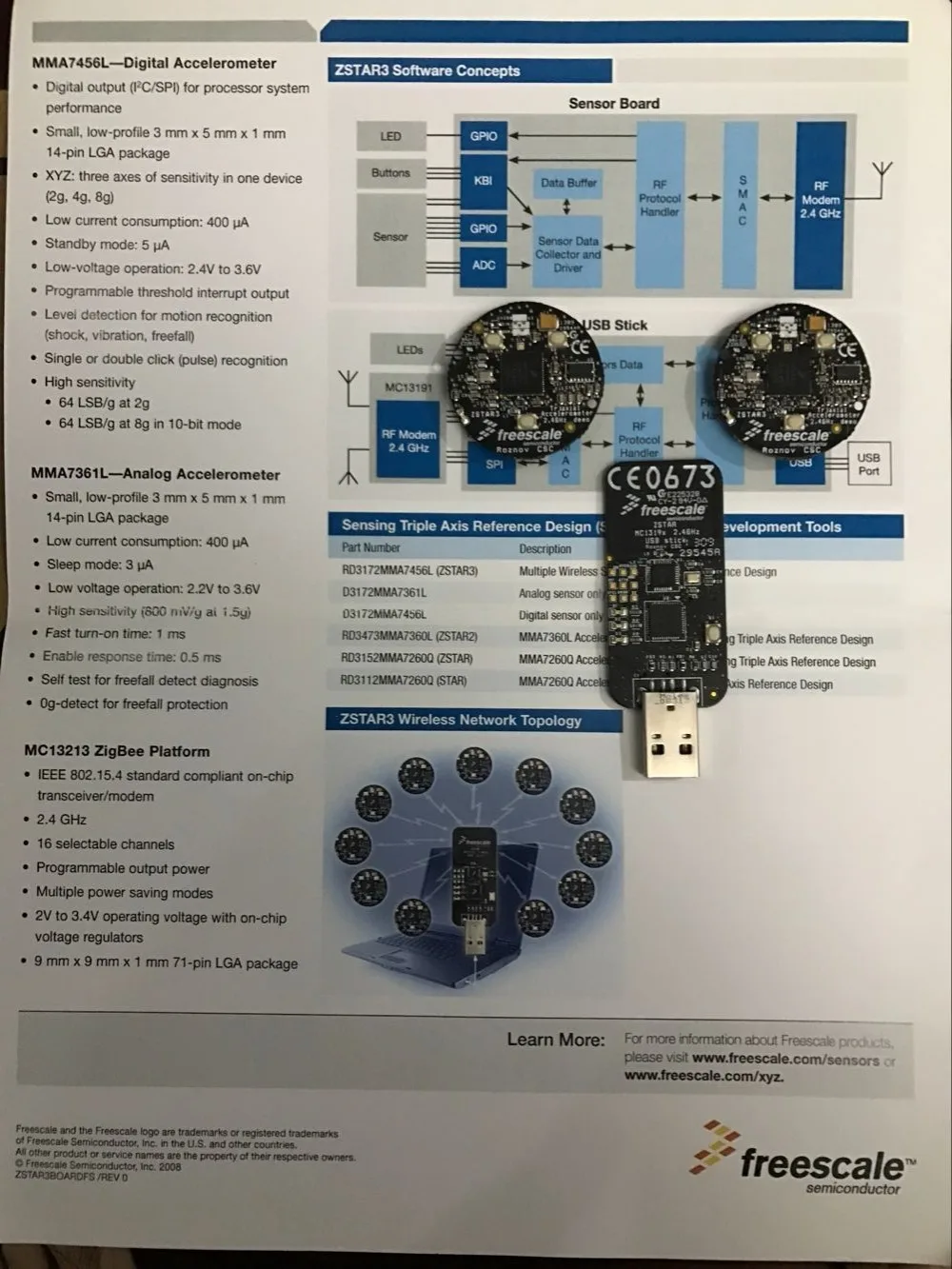 Zigbee оценочная макетная плата ZSTAR3 2,4 ГГц MC13213 USB палка + датчик