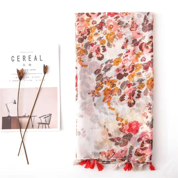 

KYQIAO women sweet hijab scarf mori girls autumn spring Japanese style fresh long floral print head scarf bufanda mujer